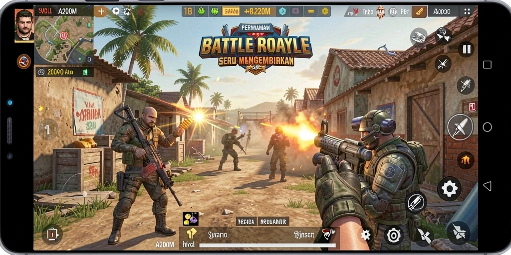 Gameplay seru A200M dalam mode Battle Royale yang intens.
