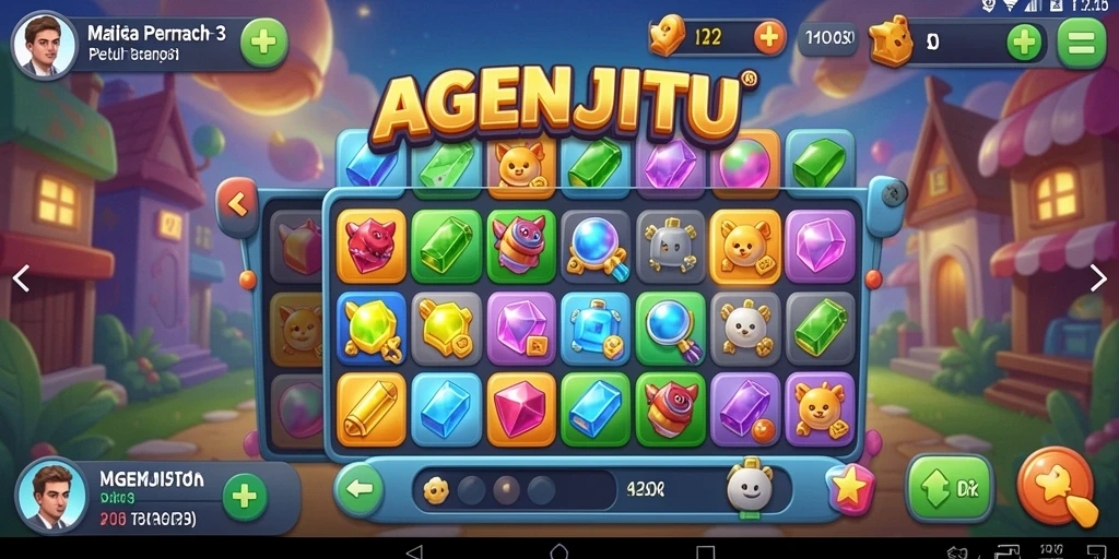 Screenshot gameplay AGENJITU menampilkan aksi seru mencocokkan permata.