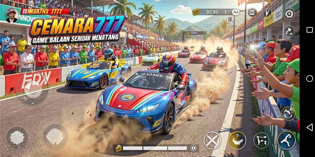 Gameplay CEMARA777 yang penuh aksi di trek balapan.