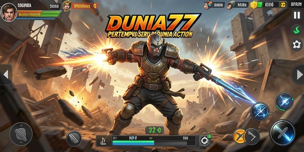 Gameplay DUNIA77 menampilkan pertarungan seru dan dinamis.