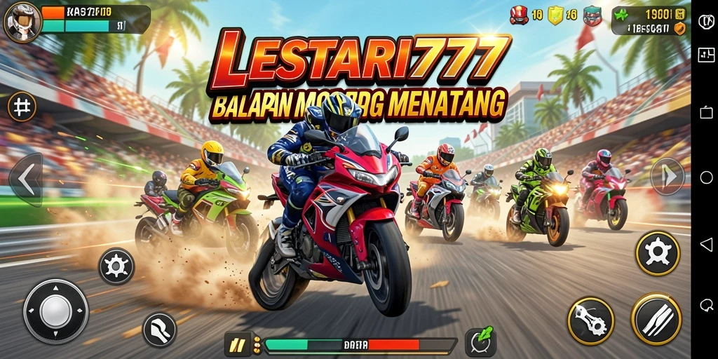 Tangkapan layar utama LESTARI777 menampilkan aksi balapan motor yang mendebarkan.