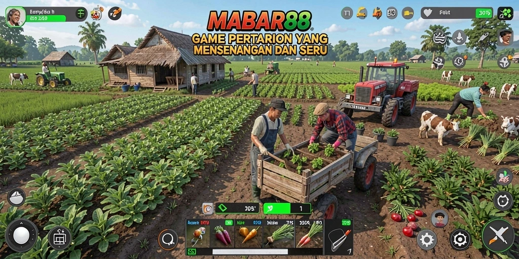 Tampilan gameplay MABAR88 saat bercocok tanam di ladang.