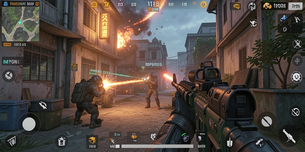 Tampilan gameplay seru dalam MPO08 dengan aksi menembak yang mendebarkan.