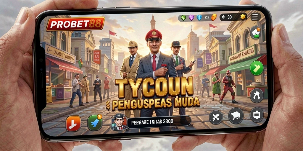 Tampilan gameplay PROBET88 yang seru dalam mengelola bisnis Tycoon.