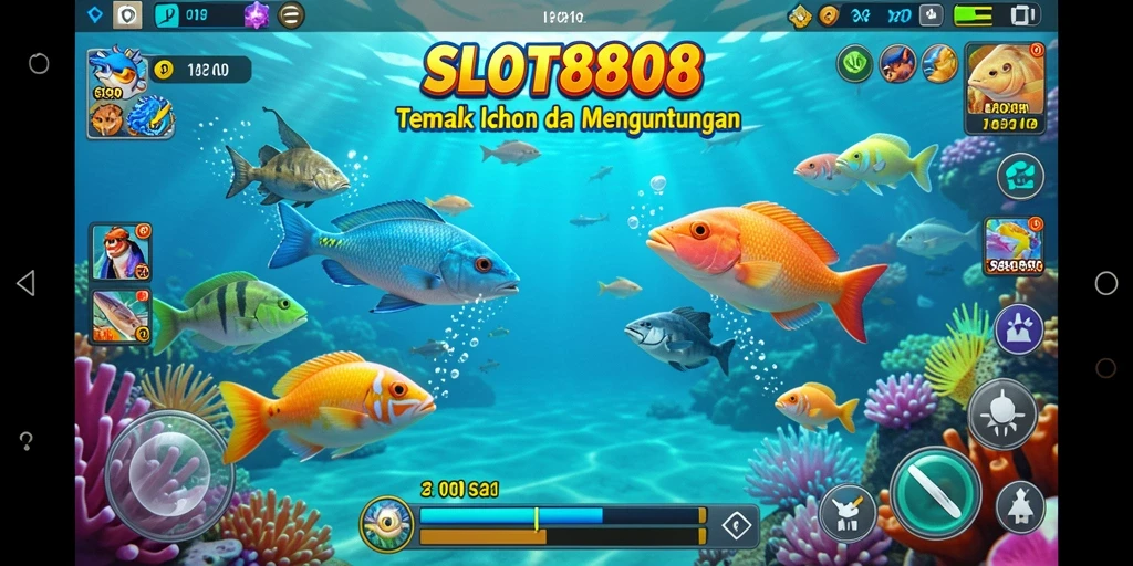 Tampilan gameplay SLOT8808 dengan aksi menembak ikan yang seru.