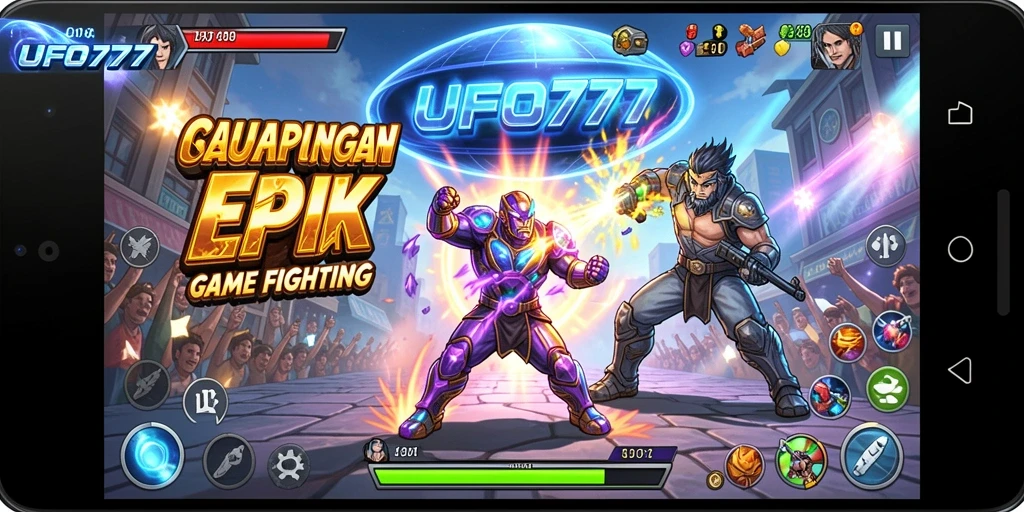 Tampilan gameplay pertarungan yang seru dari UFO777.