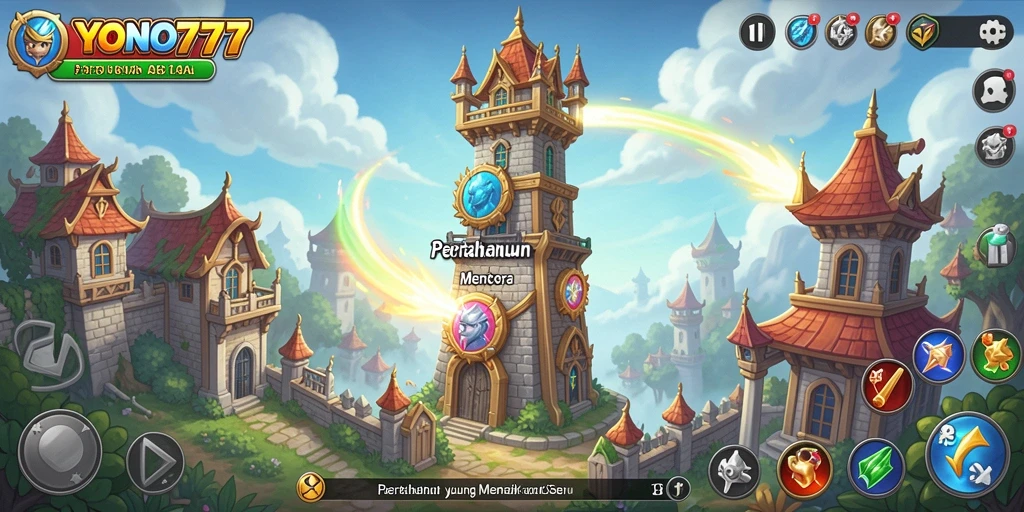 Menampilkan tampilan menakjubkan dari gameplay Tower Defense yang intens.