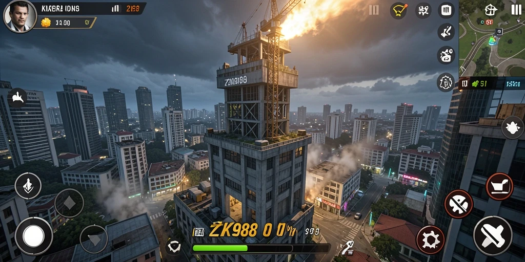 Tampilan gameplay ZK988 yang menegangkan dalam pertempuran Tower Defense.